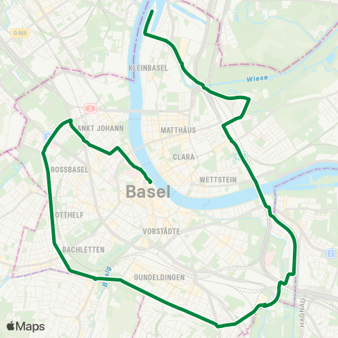 BVB - Basler Verkehrs-Betriebe Basel, Schifflände - Basel, Kleinhüningen map