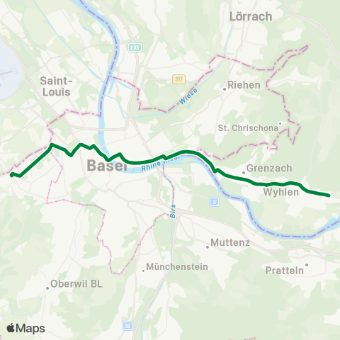 BVB - Basler Verkehrs-Betriebe Wyhlen, Siedlung - Allschwil, Friedhof map