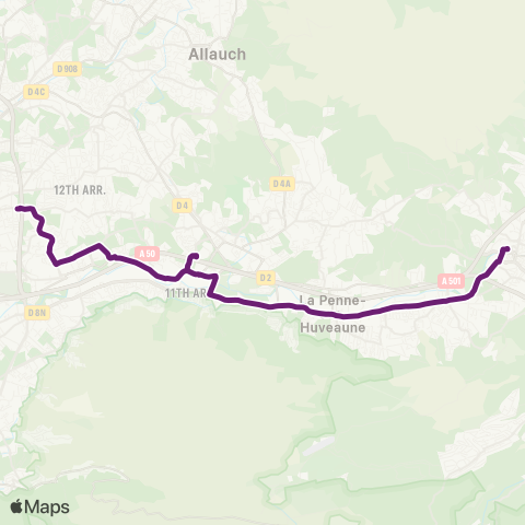leCar Aubagne - Marseille la Fourragere map