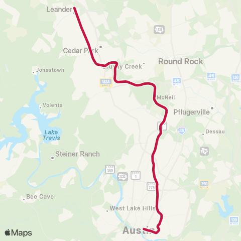 CapMetro Metro Rail Red Line map
