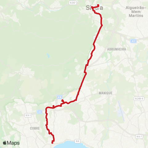 Carris Metropolitana Cascais (Terminal) - Portela Sintra (Estação Sul) via Alvide map