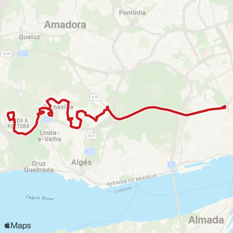 Carris Metropolitana Marquês Pombal (Metro) - Queijas (Psp) map