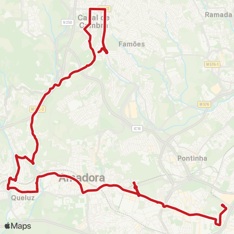 Carris Metropolitana Casal De Cambra - Colégio Militar (Metro) via Queluz-Belas (Estação) map