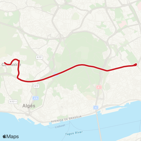Carris Metropolitana Carnaxide (Av Portugal) - Marquês Pombal (Metro) map