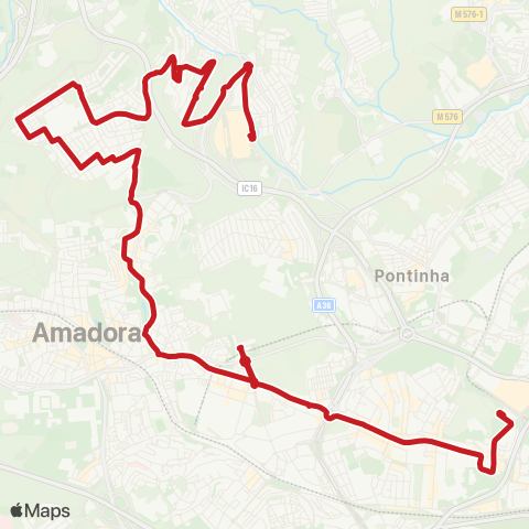 Carris Metropolitana Colégio Militar (Metro) – Casal Mira (Ubbo) via Amadora Este (Metro) map
