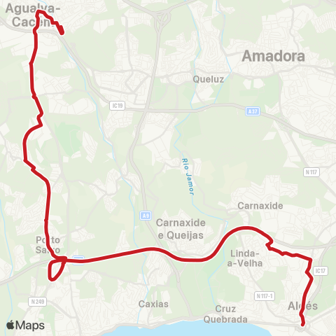 Carris Metropolitana Algés (Estação) - Agualva-Cacém (Estação) via A5 map