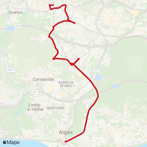 Carris Metropolitana Algés (Estação) - Amadora (Estação Sul) map