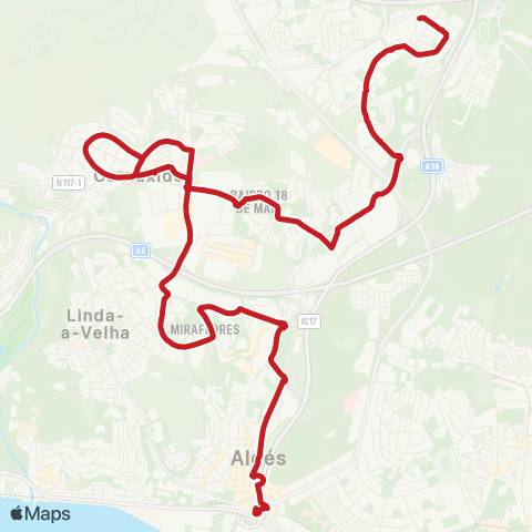 Carris Metropolitana Algés (Estação) - Bº Zambujal map