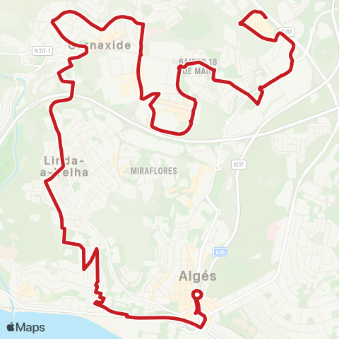 Carris Metropolitana Alfragide (Centro Comercial) - Algés (Estação) map