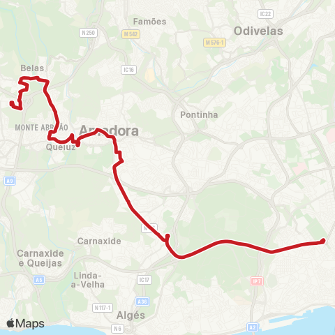 Carris Metropolitana Idanha (Urb Campinas) - Marquês Pombal (Metro) map