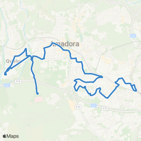Carris Metropolitana Amadora (Hospital) - Damaia De Baixo (Pavilhão Desportivo) map