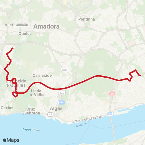 Carris Metropolitana Marquês Pombal (Metro) - Queluz Baixo (Centro Comercial) map