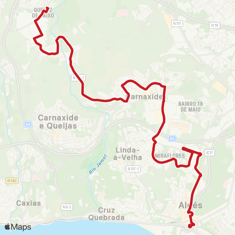 Carris Metropolitana Algés (Estação) - Queluz Baixo (Centro Comercial) map