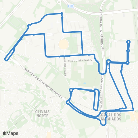 Carris Metropolitana Moscavide (Urbanização Jardins Do Cristo Rei) | Circular via Portela map