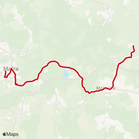 Carris Metropolitana Jerumelo - Mafra (Terminal) map
