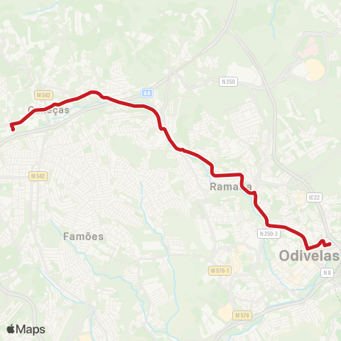 Carris Metropolitana Caneças (Escola Secundária) - Odivelas (Metro) map