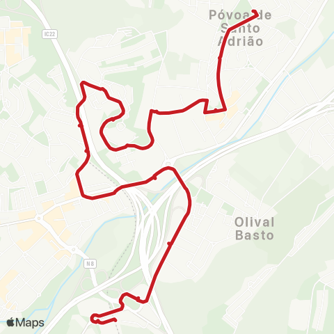 Carris Metropolitana Póvoa De Santo Adrião (Parque Urbano) - Senhor Roubado (Metro) map