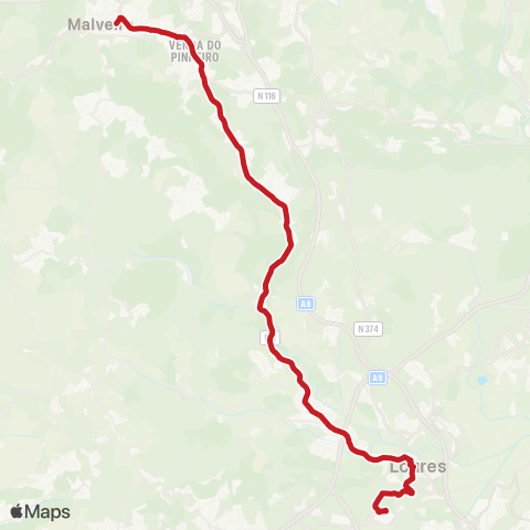 Carris Metropolitana Loures (Centro Comercial) - Malveira (Terminal) map