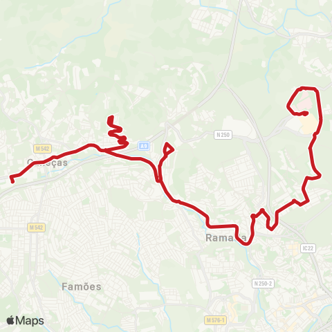 Carris Metropolitana Caneças (Escola Secundária) - Loures (Centro Comercial) via Bairro Ctt map