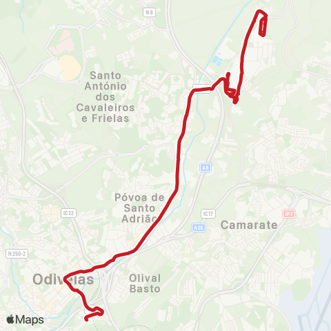 Carris Metropolitana Frielas - Senhor Roubado (Metro) via Zona Comercial map