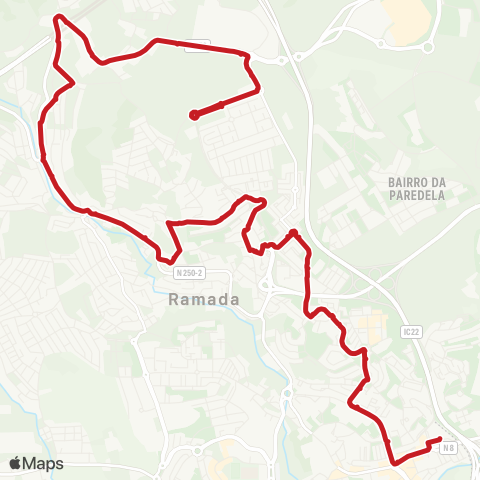 Carris Metropolitana Jardim Da Amoreira - Odivelas (Metro) via Montemor map