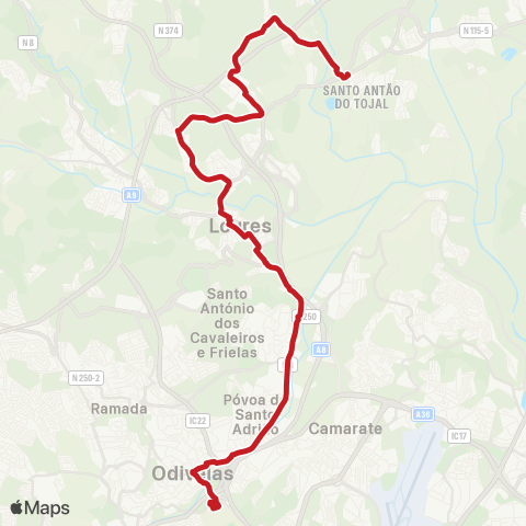 Carris Metropolitana Santo Antão Do Tojal - Senhor Roubado (Metro) map