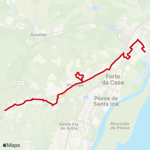 Carris Metropolitana Alverca (Est) - Santo Antao Do Tojal via Casal Areias map