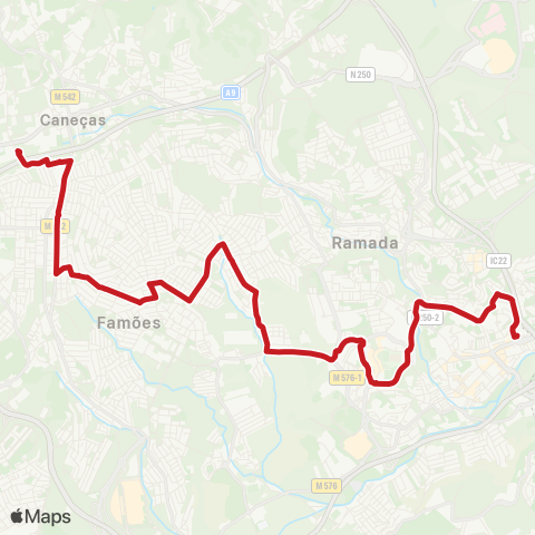 Carris Metropolitana Caneças (Esc. Secundária) - Odivelas (Metro) via Bairro Sol Nascente map