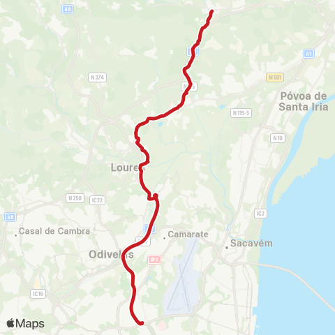 Carris Metropolitana Bucelas - Lisboa (C. Grande) via Infantado map