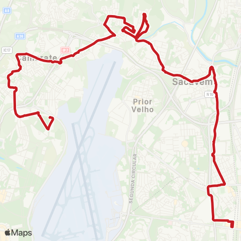 Carris Metropolitana Charneca - Est Oriente via B. Santiago map