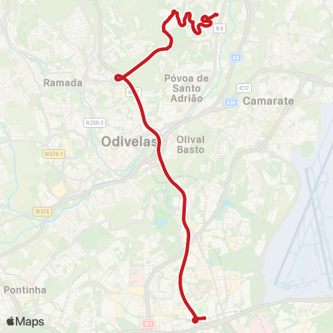 Carris Metropolitana Lisboa (C. Grande) - Sto António Cavaleiros via Ic22 E Igreja map