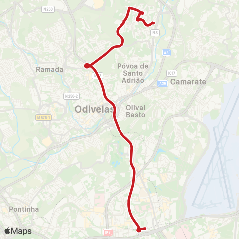 Carris Metropolitana Lisboa (C. Grande) - Sto António Cavaleiros via Ic22 E Cidade Nova map