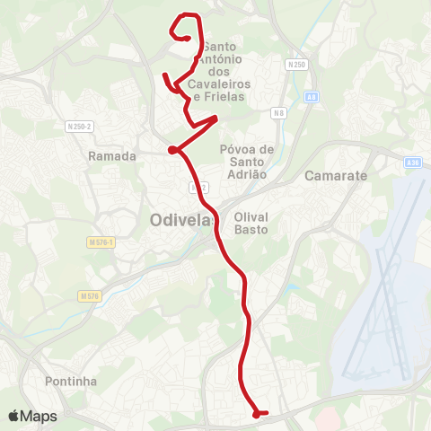 Carris Metropolitana Lisboa (C. Grande) - Loures (C. Comercial) via Ic22 E Torres Da Bela Vista map