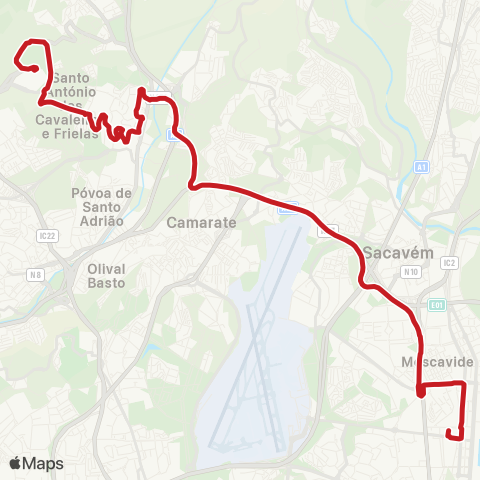 Carris Metropolitana Estação Oriente - Loures C.Com. via Tunel Grilo map