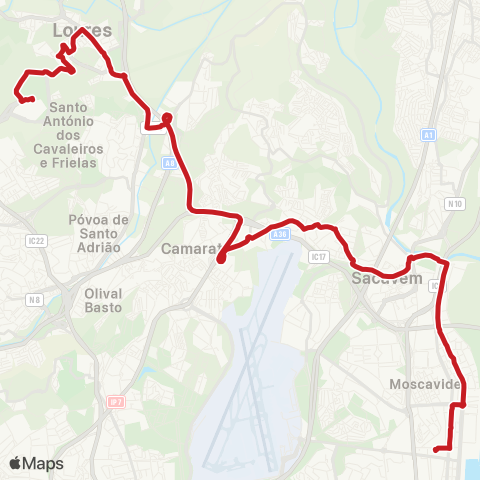 Carris Metropolitana Estação Oriente - Loures C. Com. via Camarate map