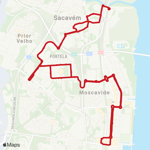 Carris Metropolitana Estação Oriente - Estação Oriente via Portela map
