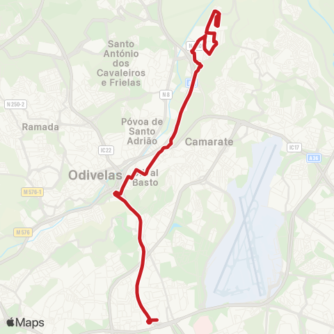 Carris Metropolitana Frielas - Lisboa (C. Grande) map