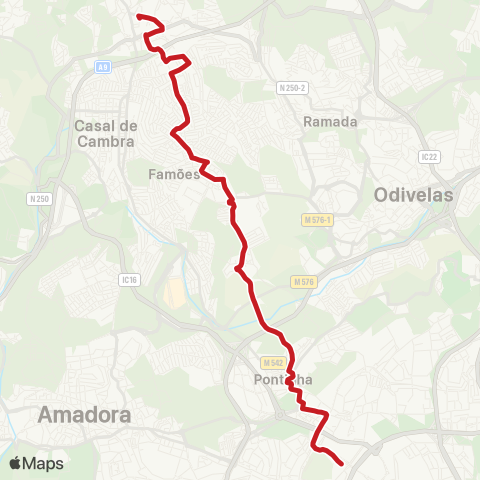 Carris Metropolitana Caneças - Lisboa (C. Militar) map
