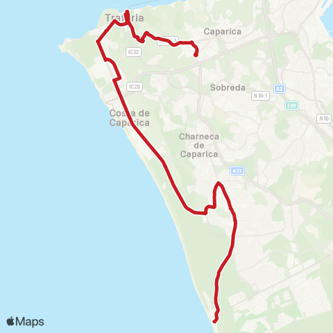 Carris Metropolitana Fonte Da Telha - Monte De Caparica (Fct) map