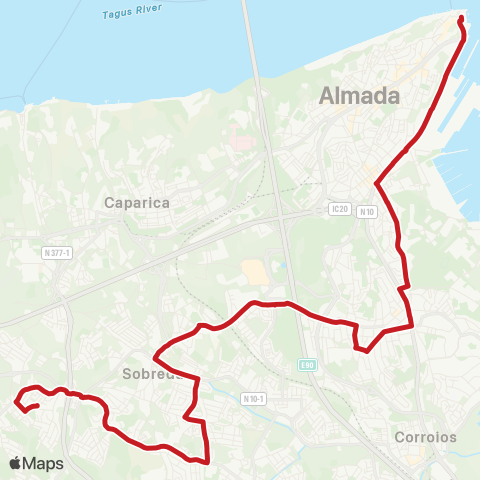 Carris Metropolitana Cacilhas (Terminal) - Lazarim (Pilotos) map