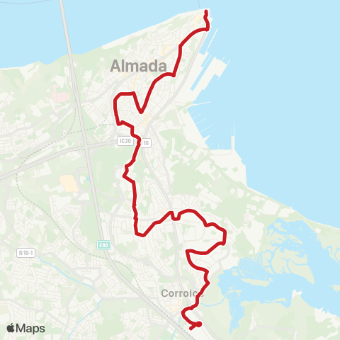 Carris Metropolitana Cacilhas (Terminal) - Corroios (Estação) via Miratejo map