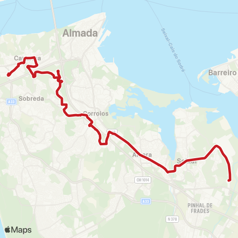 Carris Metropolitana Monte De Caparica (Fct) - Paio Pires (Bairro Cucena) map