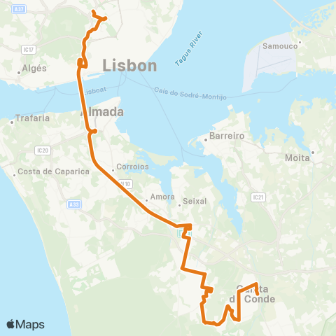 Carris Metropolitana Lisboa (Sete Rios) - Quinta Do Conde map