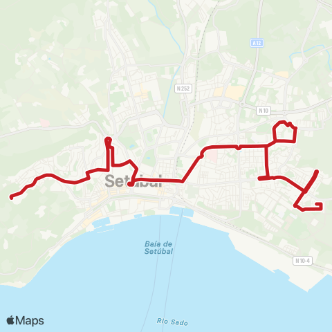 Carris Metropolitana Setúbal (Bº Quinta Santo António) - Setúbal (Bº Viso) via Montebelo map