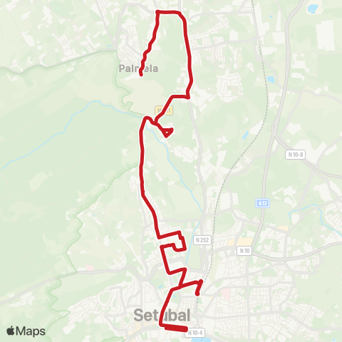 Carris Metropolitana Palmela (Alameda Nun'Álvares Pereira) - Setúbal (Av. Luísa Todi) map