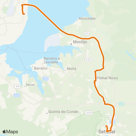 Carris Metropolitana Lisboa (Oriente) - Setúbal (Its) via Palmela map