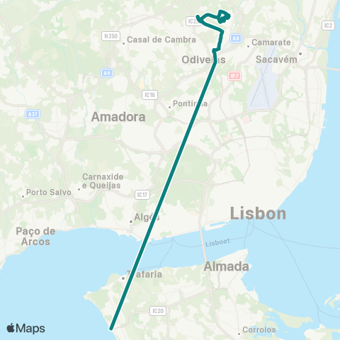 Carris Metropolitana Cidade Nova - Costa Da Caparica map