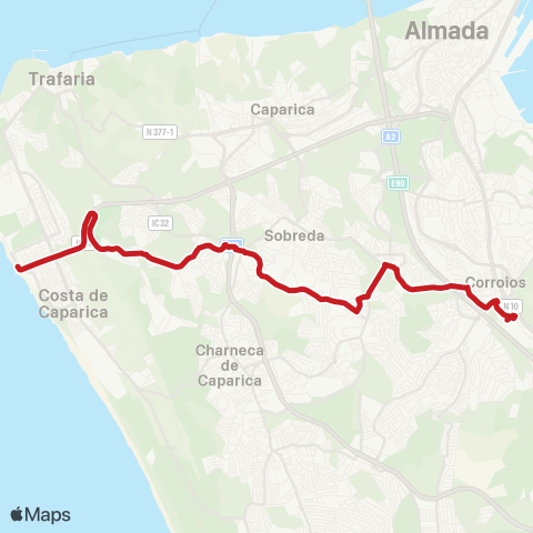 Carris Metropolitana Costa Da Caparica (Terminal) - Corroios (Estação) map