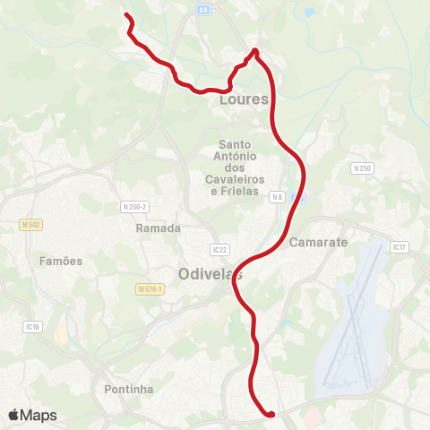 Carris Metropolitana Guerreiros - Lisboa via A8 map