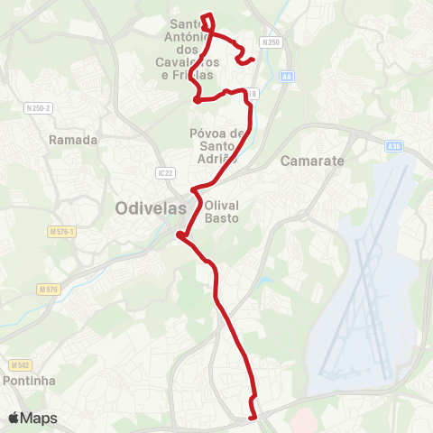 Carris Metropolitana Lisboa (C. Grande) - Sto António Cavaleiros via Lumiar E Cidade Nova map